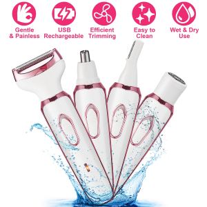 Rasoir électrique femme 4-en-1 rechargeable bikini sourcils