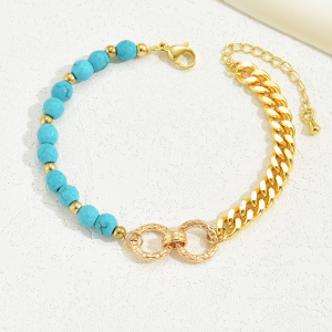 Bracelet turquoise chaînes mixtes perles femme