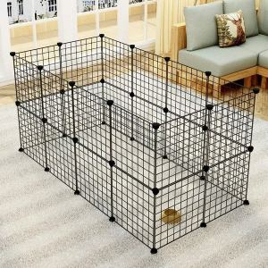 Enclos animaux petits, cage métal, 24 pièces, noir
