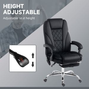 Chaise de bureau massage chauffée, hauteur ajustable, repose-pieds, noir