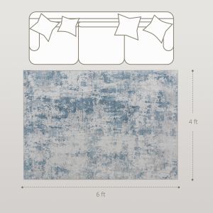 Tapis 4x6 lavable, antidérapant, design abstrait moderne, bleu