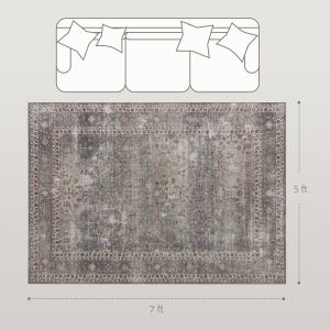 Tapis 5x7 lavable, antidérapant, marron mélangé traditionnel
