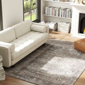 Tapis 8x10 lavable machine, antidérapant, brun foncé mélangé