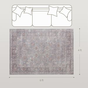 Tapis lavable 4x6 fleurs gris brun antidérapant
