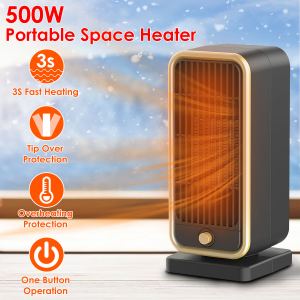 Chauffage électrique portable 500W, protection surchauffe 3s