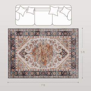 Tapis 5x7 lavable motif boho marron