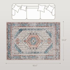 Tapis 5x7 vintage lavable machine tapis brown bleu