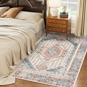 Tapis 4x6 vintage lavable non-glissant brun bleu