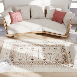 Tapis 4x6 lavable, antidérapant, bohème, marron