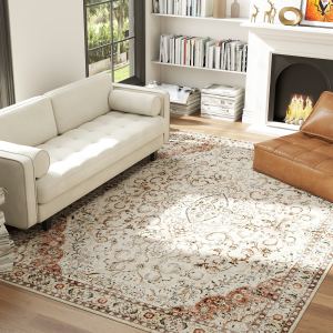 Tapis 8x10 po lavable, motif floral classique, brun mélangé