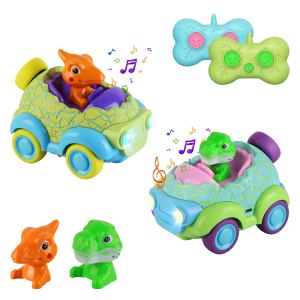 2 voitures RC dinosaure enfants rechargeables lumière musique