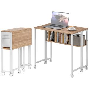 Bureau pliable rangement, sac, tablette, roulettes, bois