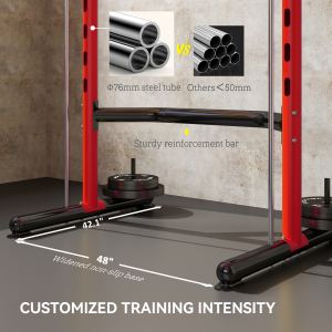 Rack squat avec barre tractions, banc ajustable, rouge