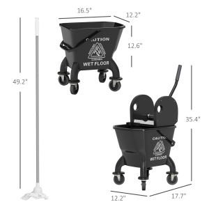 Seau à Vadrouille 27,5L Essoreuse Manuelle Roues Noir