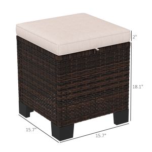 2 ottomans rotin coussinés, table basse patio, crème