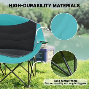 Chaise camping rembourée double vert, porte-gobelets sac