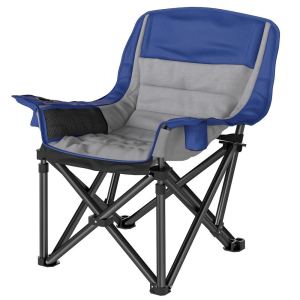 Chaise camping pliante portable poches bleu gris