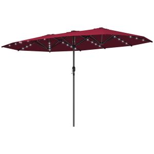 Parasol jardin double face LED solaire, rouge vin