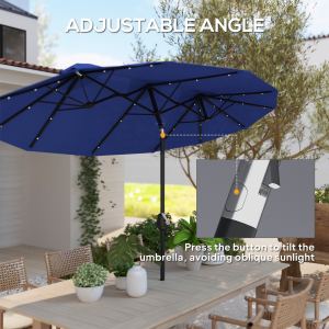 Parasol patio double face 9,7" bleu marine LED