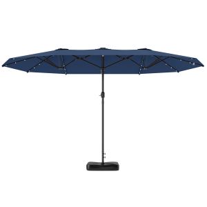 Parasol jardin 14,4 pi double face LED solaire bleu