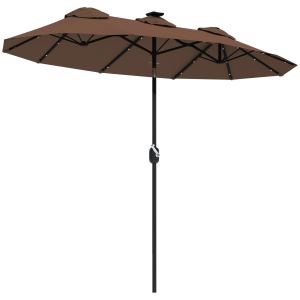 Parasol patio double face 9,7 pi, inclinable, lumière LED solaire