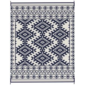Tapis extérieur réversible 8x10 bleu blanc losange