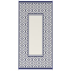 Tapis extérieur réversible 9x18 bleu blanc bordure gourde