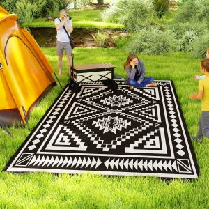 Tapis extérieur réversible 9x18po imperméable noir blanc damier