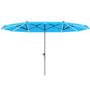 Parasol 15ft double face LED solaire aluminium bleu