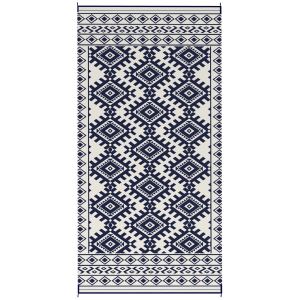 Tapis extérieur réversible 9 X 18, losange border bleu blanc