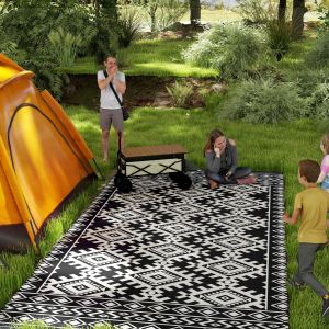 Tapis extérieur réversible 9x18 po, imperméable, noir et blanc