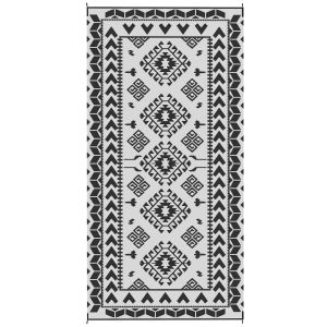 Tapis extérieur réversible 9x18 paille rhombus noir blanc