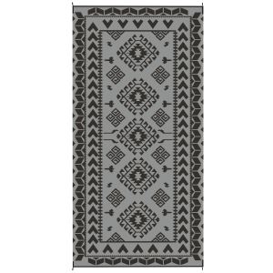 Tapis extérieur réversible 9x18 noir gris losange imperméable