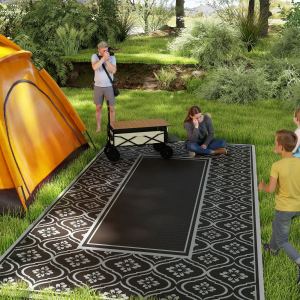 Tapis extérieur réversible imperméable 9x18 noir gris