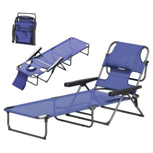 Chaise longue pliante dossier inclinable bleu marine