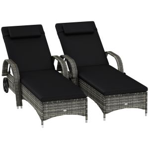 Ensemble 2 chaises longues extérieur roulement noir
