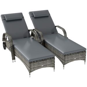 2 Chaises longues roulantes, gris avec coussin