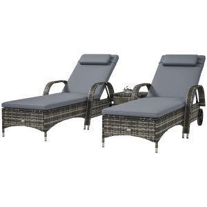 Ensemble 2 chaises longues patio osier roues gris