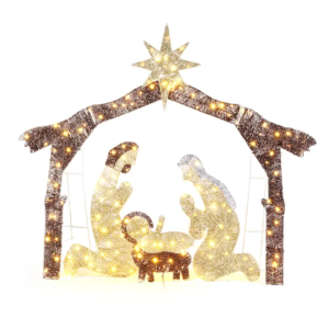 Crèche Noël 6pi toit brun 190 LED jardin