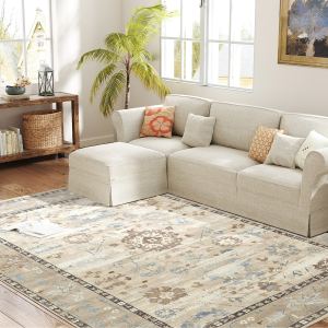 Tapis 8x10 boho lavable machine bleu salon chambre cuisine