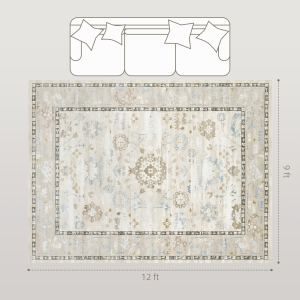 Tapis 9x12 bohème lavable machine, bleu, chambre/cuisine