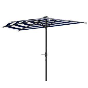 Parasol demi-patio 8 nervures bleu marine manivelle ventilé