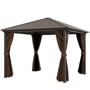 Gazebo 10x10 toit dur aluminium brun foncé