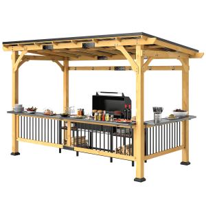 Gazebo BBQ 13x6 bois toit métal naturel