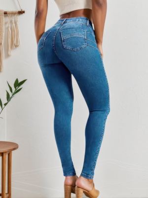 Jean slim taille haute femme quatre saisons élastique