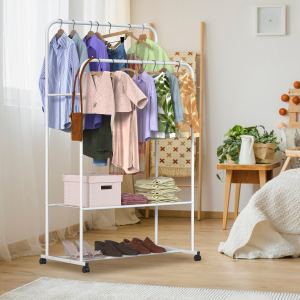 Portant vêtements roulant, organiseur chaussures/coussins, roues