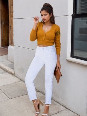 Jean blanc pur femme slim rayures poches biseautées