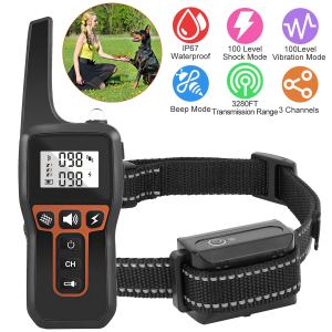 Collier dressage chien 3280FT IP67 bip vibration choc 3 canaux