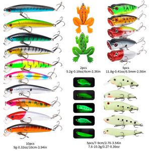 Kit leurre pêche 22 pcs dur mou lumineux