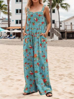 Salopette combinaison large pantalon floral femme été